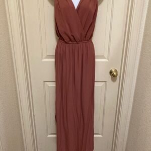 Lovestitch, saffron, sexy maxi dress; back spaghetti straps; side slits, Small